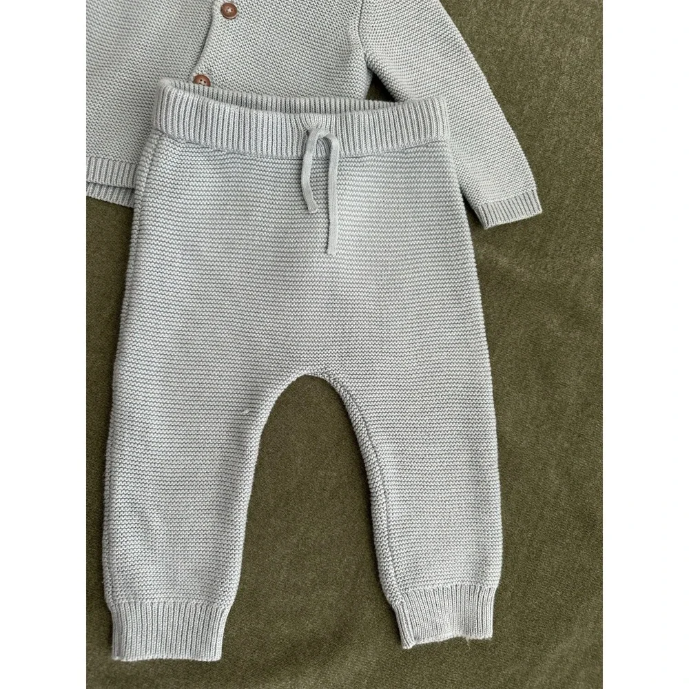 carter's Blue Knit Hooded Bear Sweater & Pants Set 18 Months 2pc Button